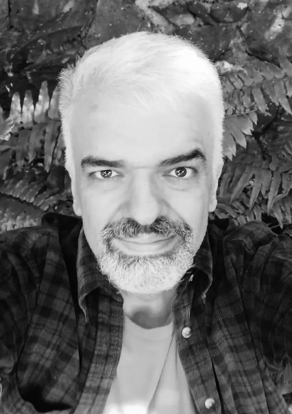 Antonio Gandia in a black and white portrait